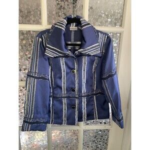 Chico's Jacket Blazer Sz 2 Blue Silver Chic